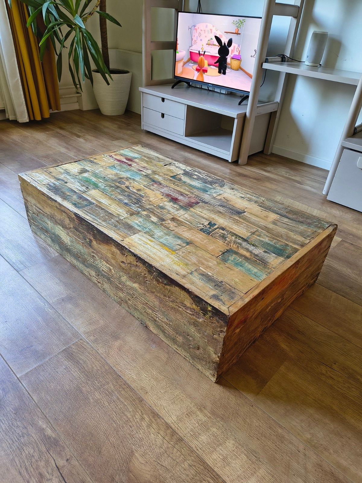 Salontafel Javaans Botenhout 100x60x25 cm, Ophalen, 100 tot 150 cm, 50 tot 100 cm, Industrieel, Landelijk, Robuust