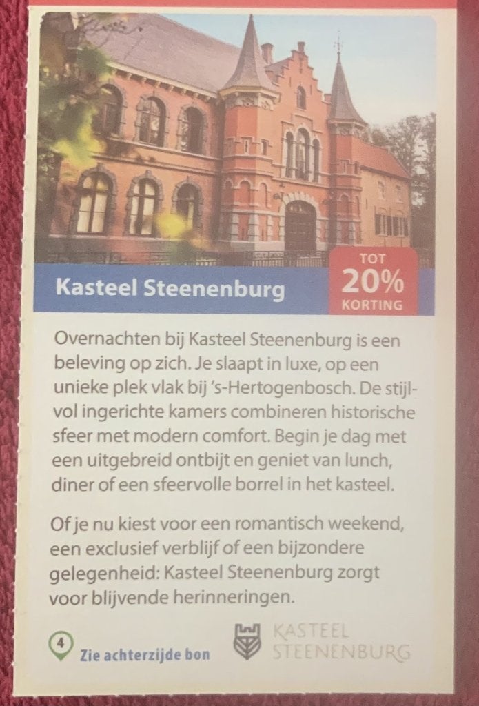 Kasteel Steenenburg in Nieuwkuijk Voordeelbon, Twee personen, Kortingsbon, Overige typen