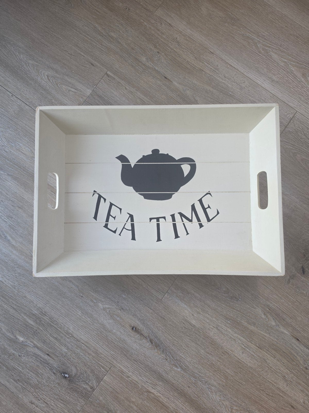 Decoratief dienblad 'Tea Time' van hout, Ophalen, Zo goed als nieuw, Dienblad, Met afbeelding/tekst