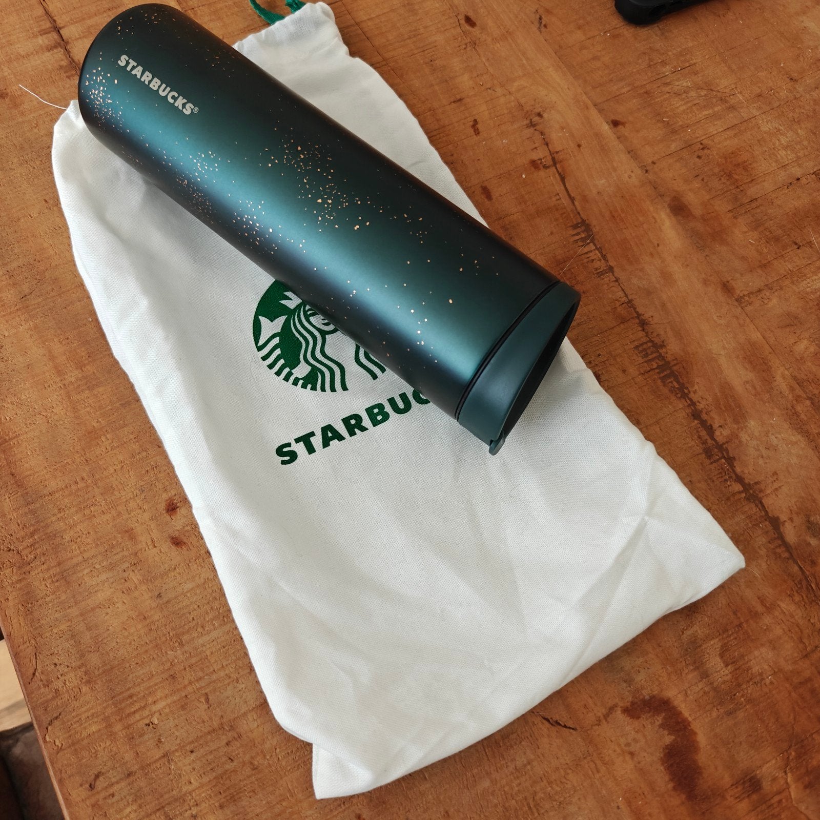 Starbucks MiiR Tumbler - Forest Green met gouden spikkels, Ophalen of Verzenden, Nieuw, Gebruiksvoorwerp