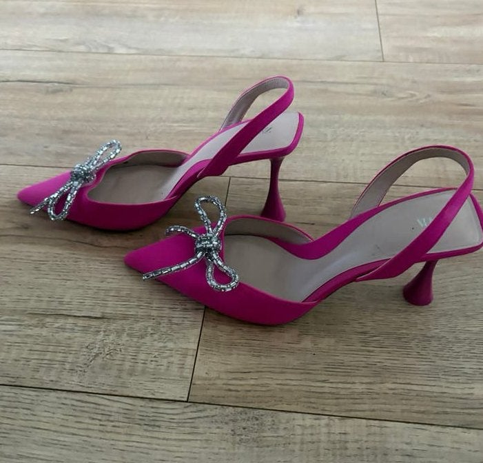 Zara Fuchsia Slingback Pumps met Strik - Maat 40, Ophalen of Verzenden, Zo goed als nieuw, Roze, Pumps