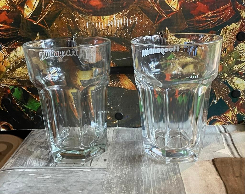 Hoegaarden glazen met verschillende logo's, Ophalen of Verzenden, Gebruikt, Bierglas