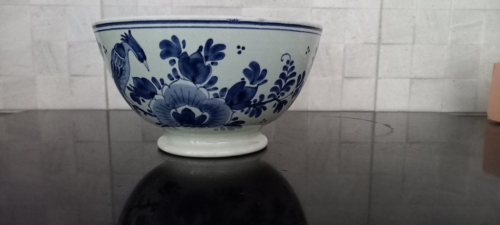 Antieke Delfts Blauwe Kom met Vogel en Bloemenmotief, Antiek en Kunst, Ophalen