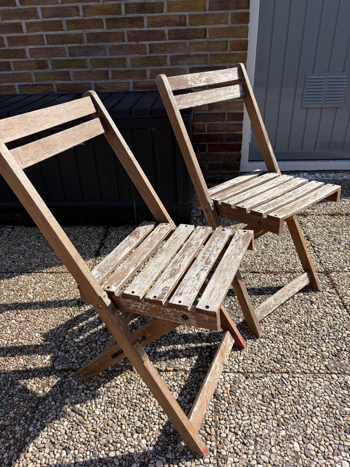 2x Houten inklapbare tuinstoelen, Ophalen, Gebruikt, Hout, Inklapbaar