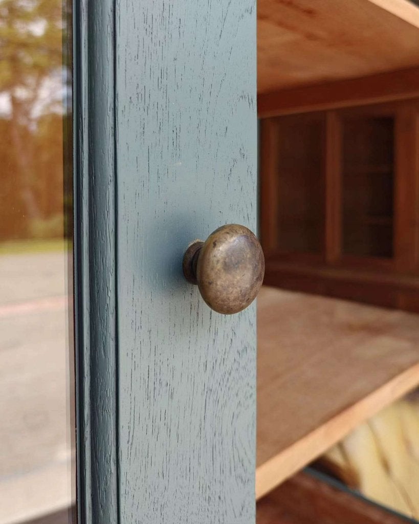 Prachtige schoolkast  | Blauw/grijze buffetkast #0416, Niet ingevuld, Glas, Met deur(en), 200 cm of meer