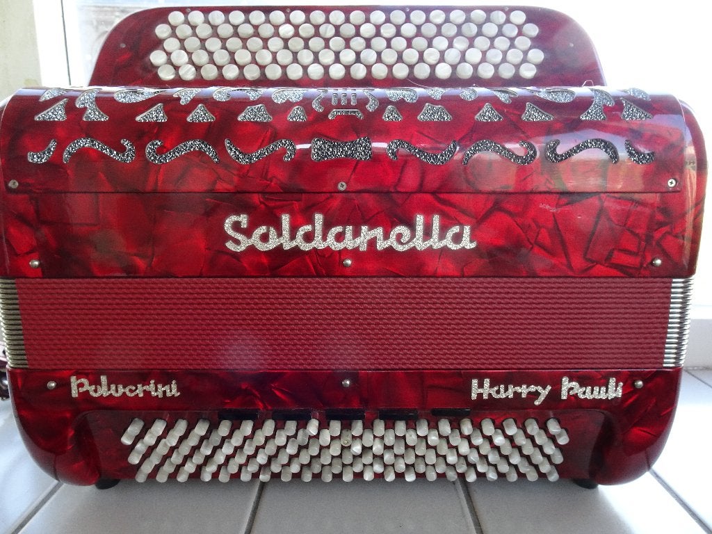 Schitterende Soldanella (Polverini) knopaccordeon 120 bas, Muziek en Instrumenten, Overige merken, Gebruikt, Met koffer, Ophalen of Verzenden