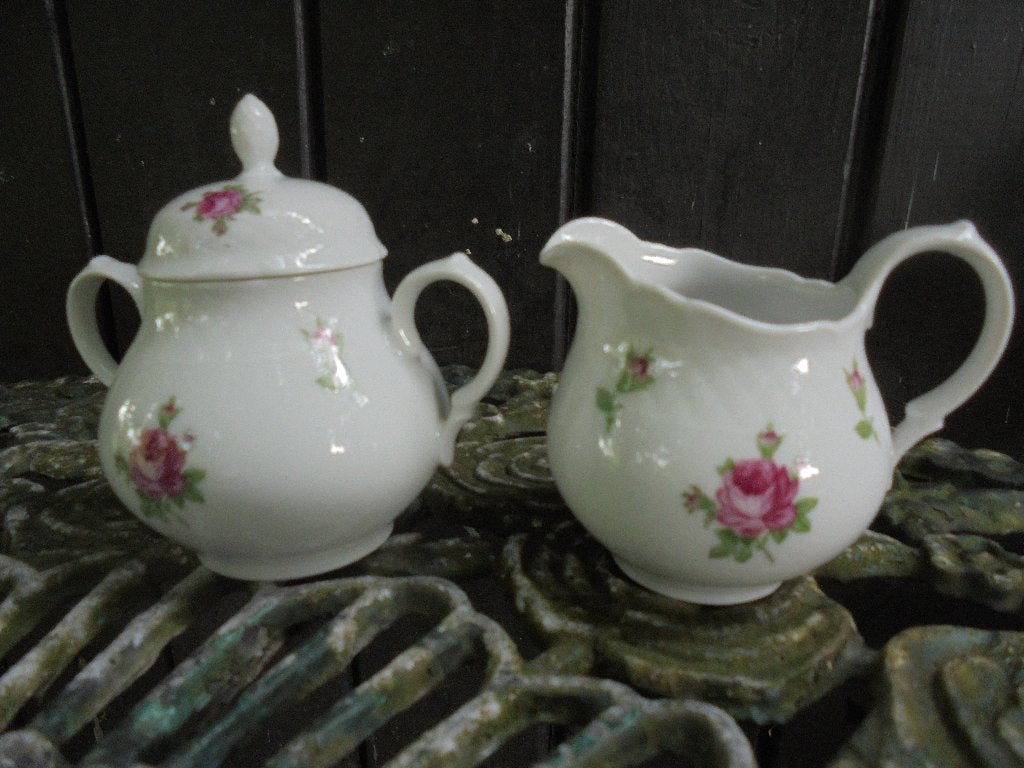 Roomstelletje Eschenbach Bavaria met grote roze roos, Antiek en Kunst, Ophalen of Verzenden