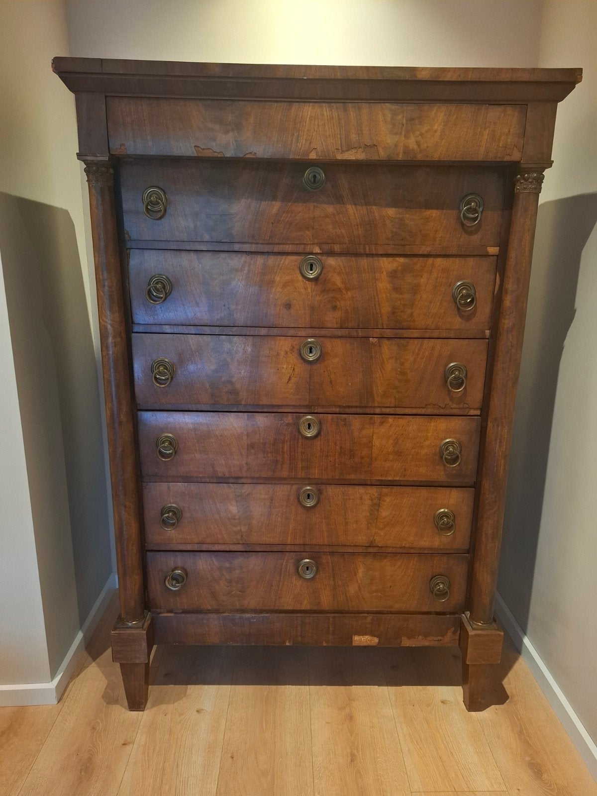 Antieke Empire/Biedermeier stijl chiffonière ladekast, Antiek en Kunst, Antiek | Meubels | Kasten, Ophalen