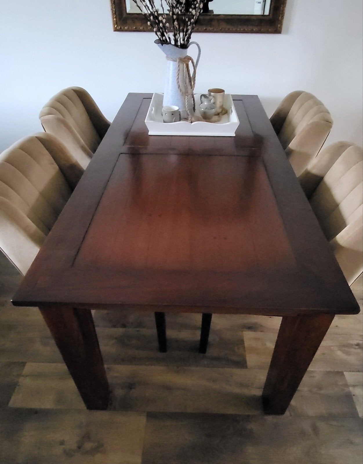 3-delige massief houten tafelset: Eet-Salon-Bijzettafel., Huis en Inrichting, Tafels | Salontafels, Ophalen, Gebruikt, 100 tot 150 cm