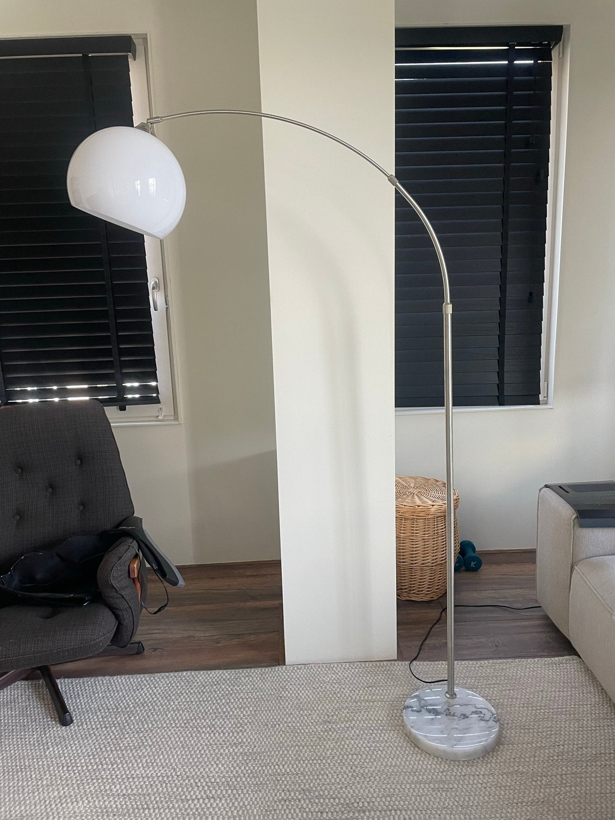 Booglamp vintage look met marmeren voet, verstelbaar, Huis en Inrichting, Lampen | Vloerlampen, Ophalen, Gebruikt, E27 (groot)