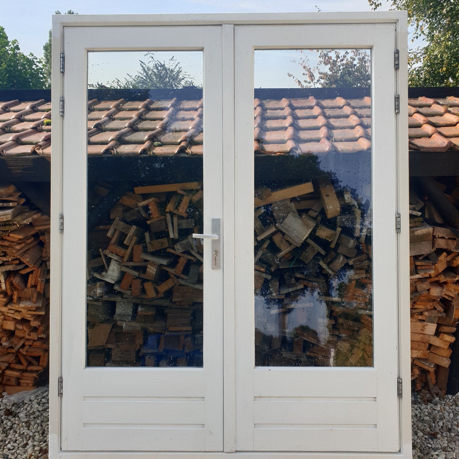 hardhouten tuindeuren/ dubbele/ openslaande deuren, Ophalen, Gebruikt, Deurkozijn, 150 tot 225 cm