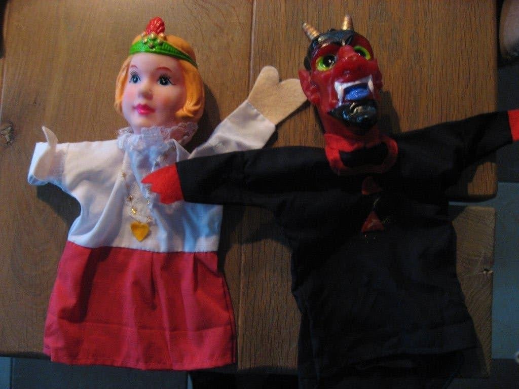 2 nieuwe poppenkastpoppen, prinses en duiveltje, 1 koop, Verzamelen, Poppen, Verzenden, Nieuw, Pop
