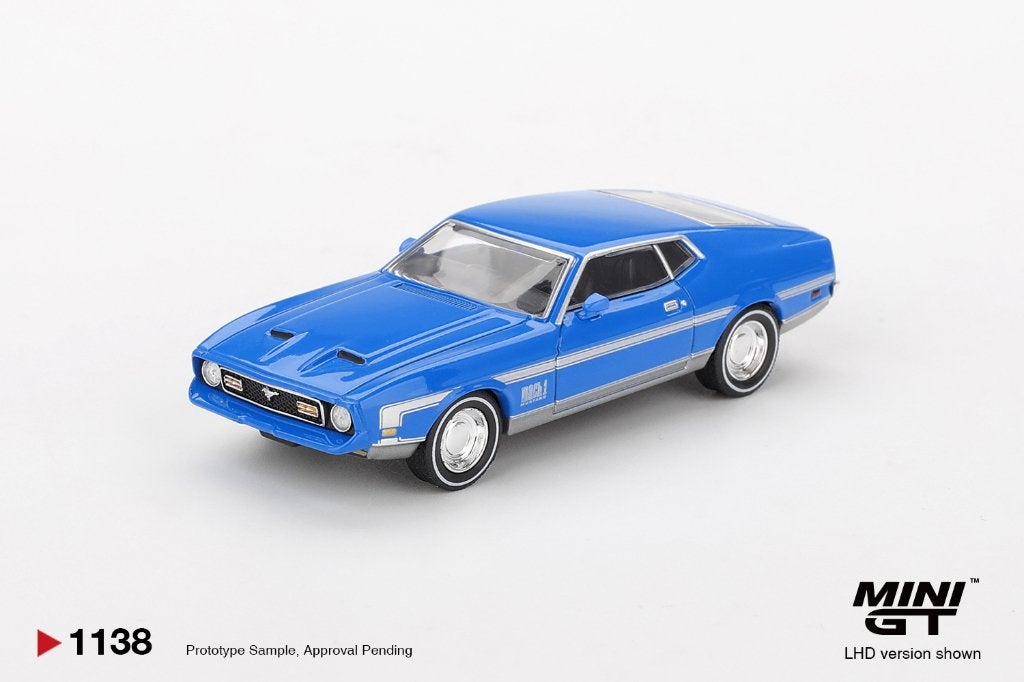 Mini GT Ford Mustang Mach 1 Grabber Blue, Www.rubensmodelautos.nl, Auto, Nieuw, Ophalen of Verzenden