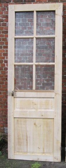 238hx83,5br Antieke geloogd grenen paneeldeur met glas, Ophalen
