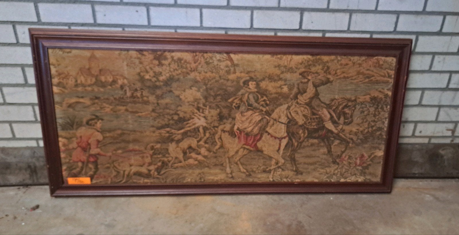 Antiek Gobelin wandtapijt met ruiters en landschap 170/80, Antiek en Kunst, Kunst | Schilderijen | Klassiek, Ophalen of Verzenden