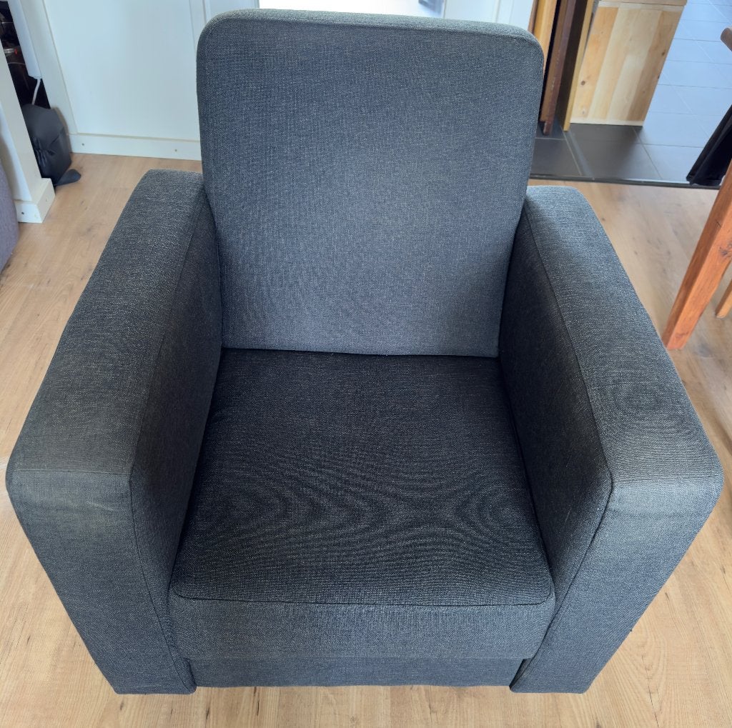 fauteuil stof grijs L70cm B80cm H86cm, Ophalen, Gebruikt, 75 tot 100 cm, Stof