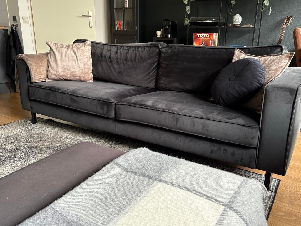Woood velvet Robin 3-zits bank met hocker, Ophalen, Driepersoons, 75 tot 100 cm, Zo goed als nieuw