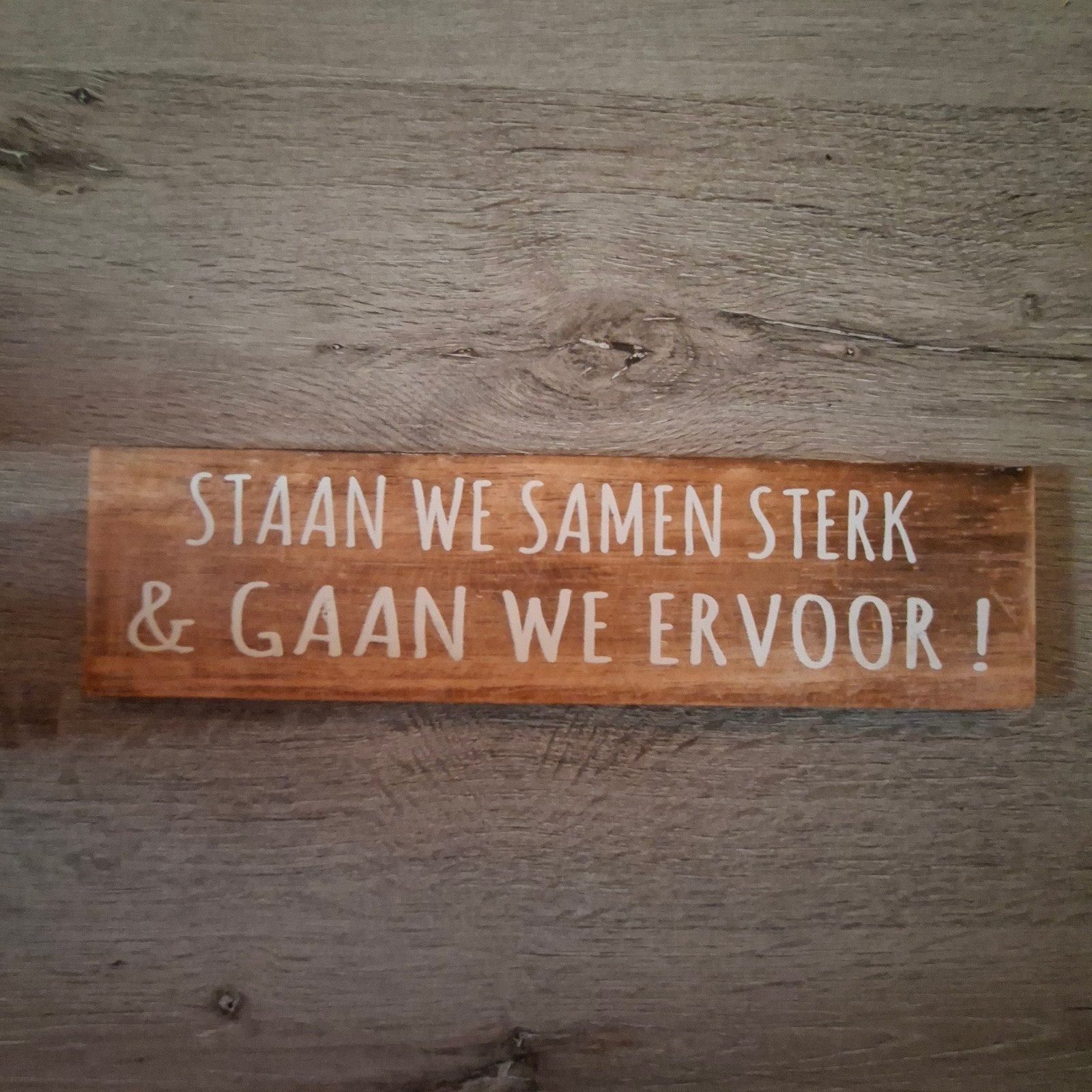 Houten wandbord met inspirerende tekst, Hout, Ophalen of Verzenden, Zo goed als nieuw, Bruin