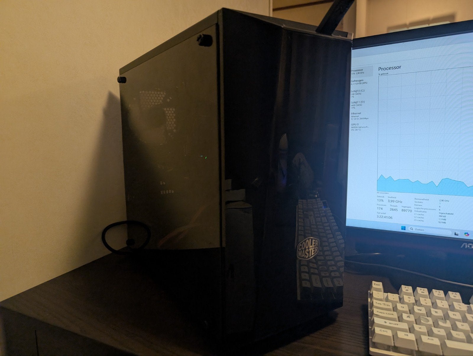 Krachtige Gaming game PC - Intel i5-9400F, RTX 2060, 16GB RA, Computers en Software, SSD 240GB + HDD 1TB, 2 tot 3 Ghz, Cooler Master (behuizing)