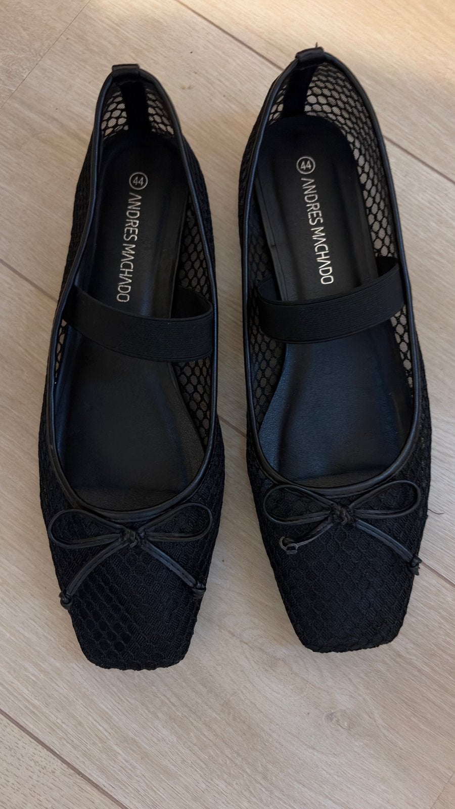 Zwarte mesh ballerina's Andres Machado, maat 44 zgan, Kleding | Dames, Zwart, Zo goed als nieuw, Ballerina's, Ophalen of Verzenden