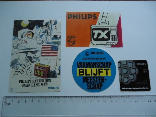 sticker oud Philips video hifi tv audio eindhoven fabriek 4x, Verzamelen, Verzenden, Zo goed als nieuw, Bedrijf of Vereniging