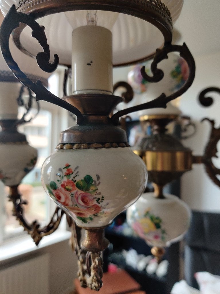 brocante kroonluchter set, Huis en Inrichting, Lampen | Kroonluchters, Ophalen, Gebruikt, Glas, Retro / Brocante / antiek