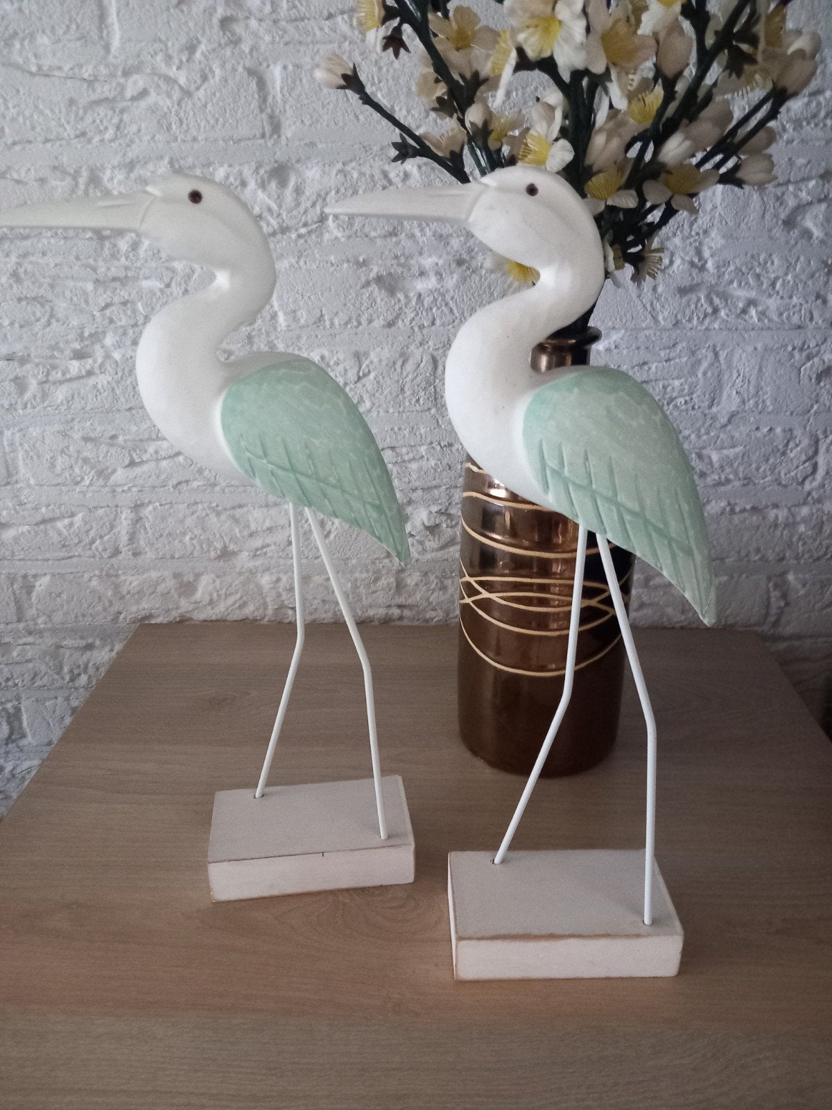 Decoratieve Reiger Beelden - Set van 2, Hout, Ophalen of Verzenden, Wit, Landelijk