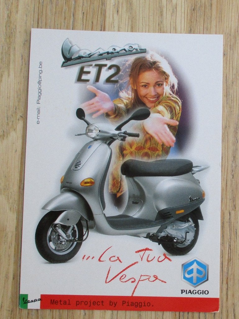 reclamekaart Vespa piaggio scooter, Ophalen of Verzenden, 1980 tot heden, Voertuig