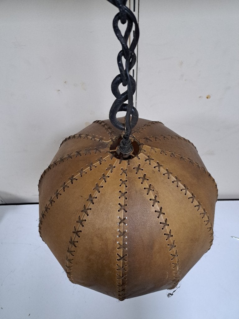 retro - vintage leren bollamp jaren 70, Ophalen of Verzenden, Huis en Inrichting