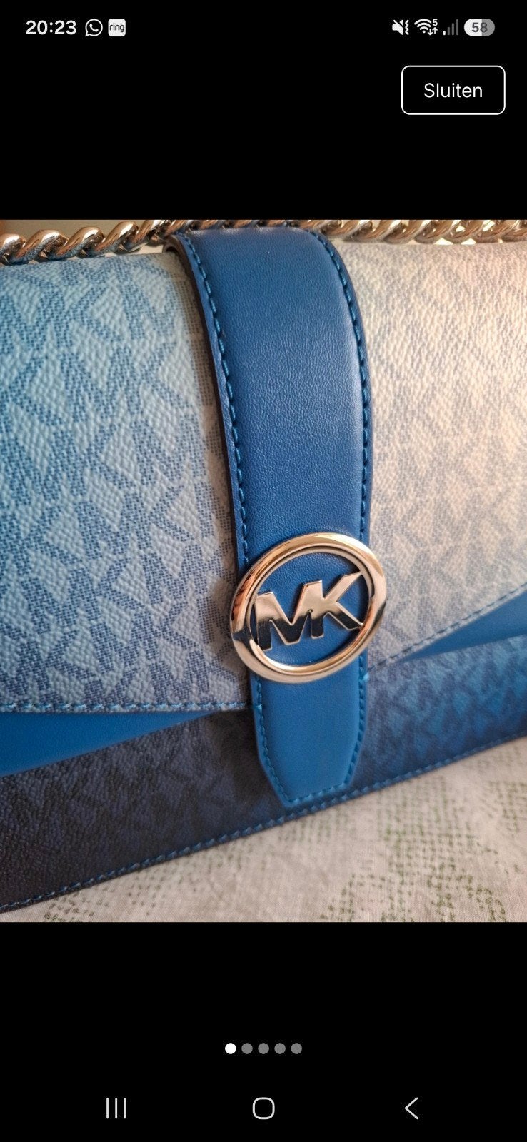 Michael Kors Schoudertasje - Blauw met MK-logo, Ophalen of Verzenden, Nieuw, Blauw, Schoudertasje