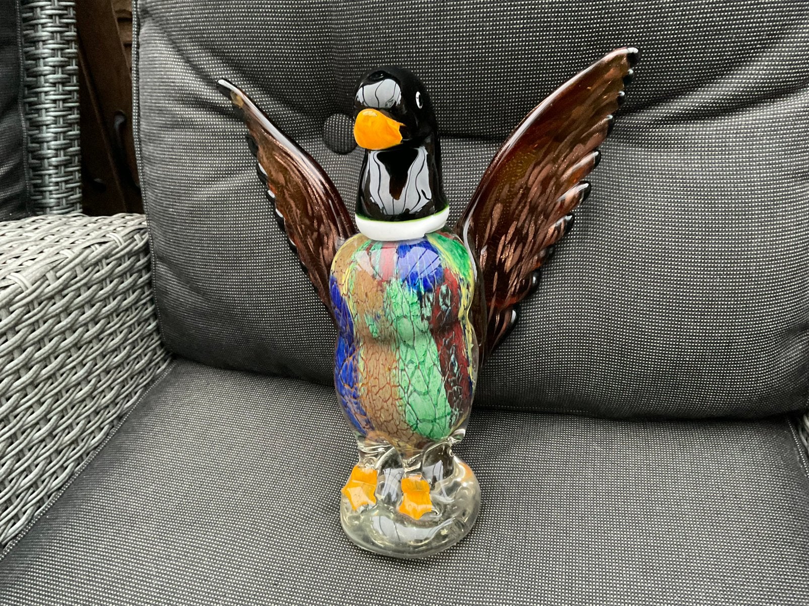 Nieuwe Murano glazen eend beeld, GEEN SCHADE, groen blauw, Ophalen