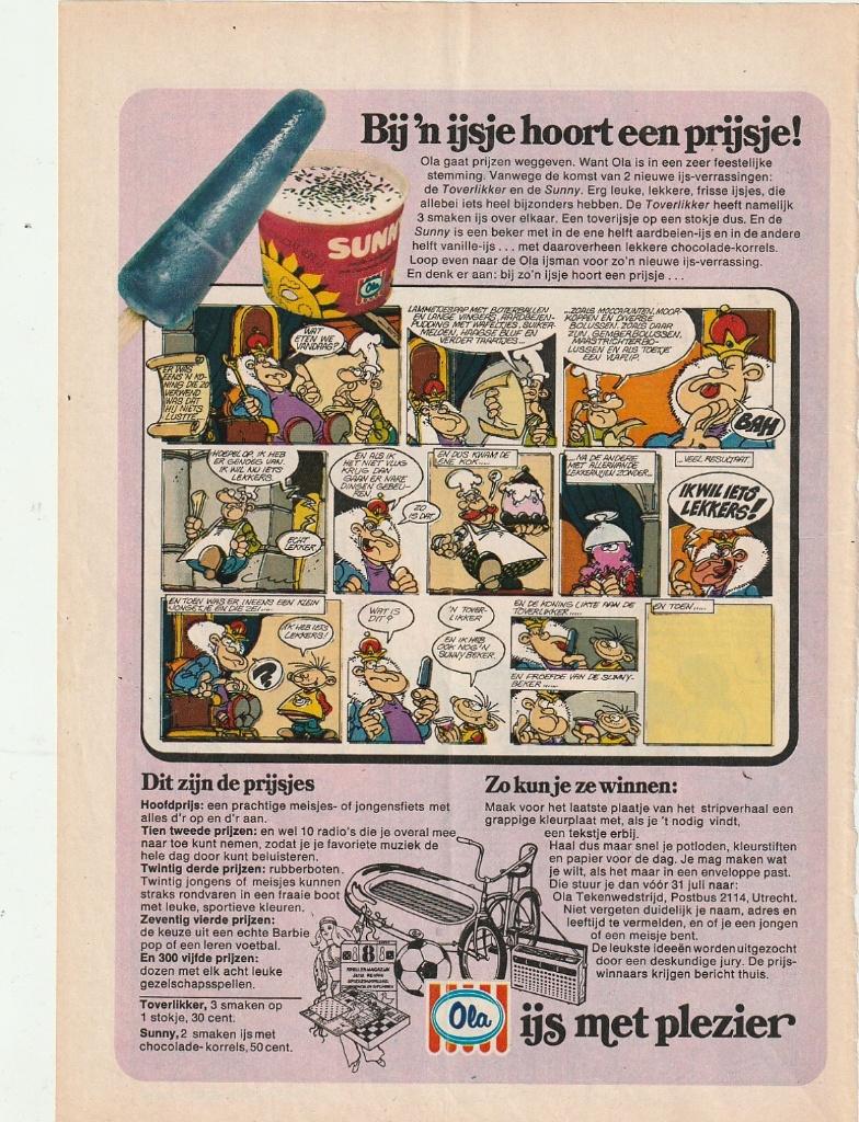 Retro reclame 1974 Ola Sunny ijsjes strip prijzen, Verzenden, Overige typen