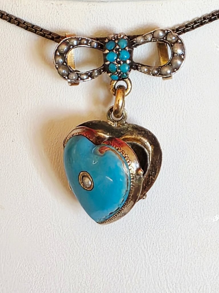19 eeuw geëmailleerde medallion met turquoise, parels, Ophalen of Verzenden, Goud, Hanger