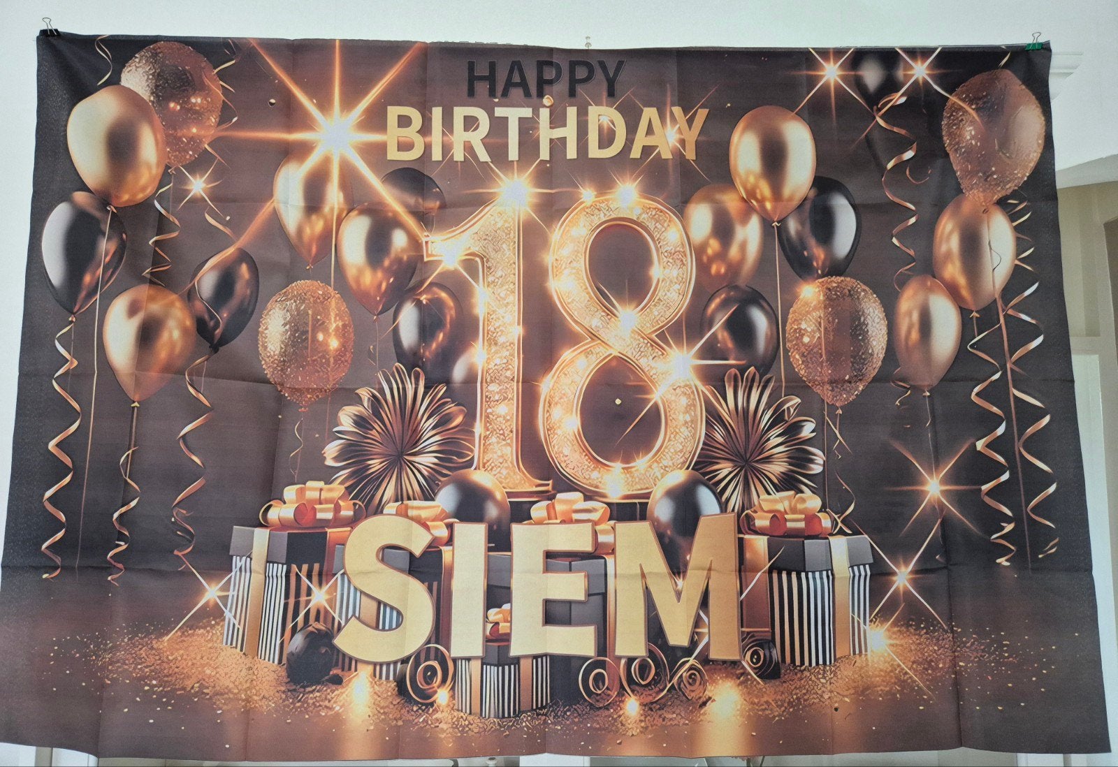 Siem 18 jaar, spandoek en vlaggenlijn, Ophalen of Verzenden, Zo goed als nieuw, Versiering, Verjaardag