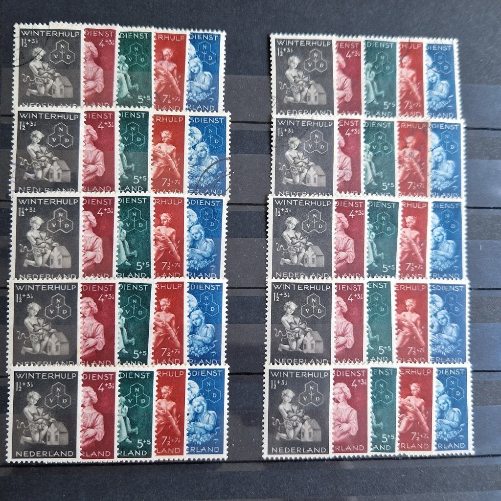 10x NVPH 423-427. 4x gestempeld, 4x ongestempeld, 2x PF., Verzenden, Na 1940, Postfris