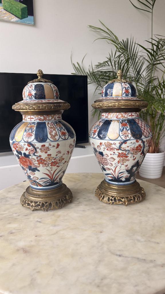 set handgeschilderde keramieken dekselvazen, Antiek en Kunst, Ophalen