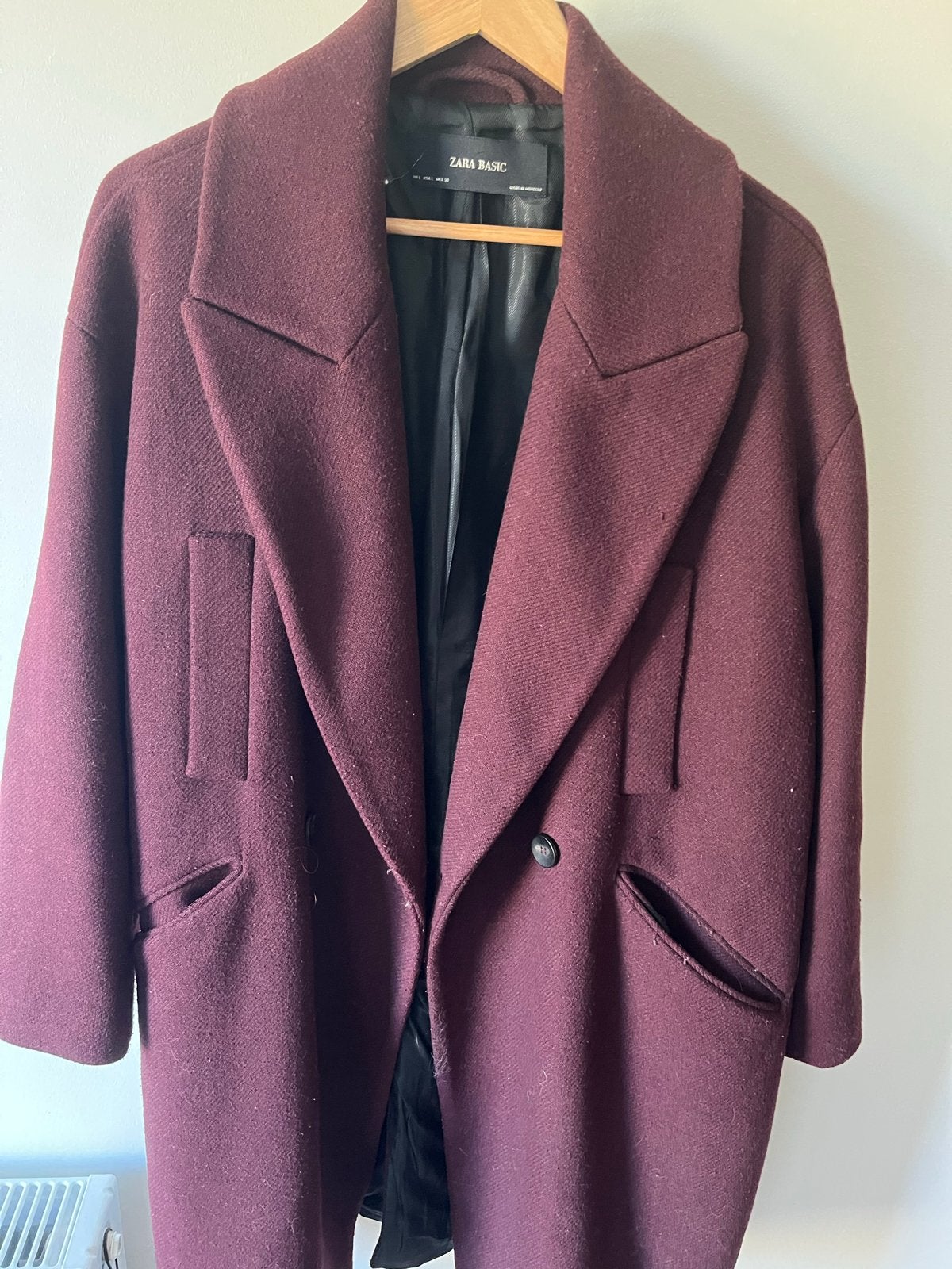 Zara Basic wollen jas bordeauxrood maat L, Kleding | Dames, Ophalen of Verzenden, Zo goed als nieuw, Maat 42/44 (L), Rood