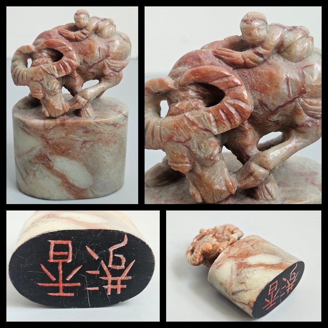 Antiek Chinees uit speksteen gesneden stempel, Natuurlijk materiaal, Ophalen of Verzenden, China, Handgemaakt