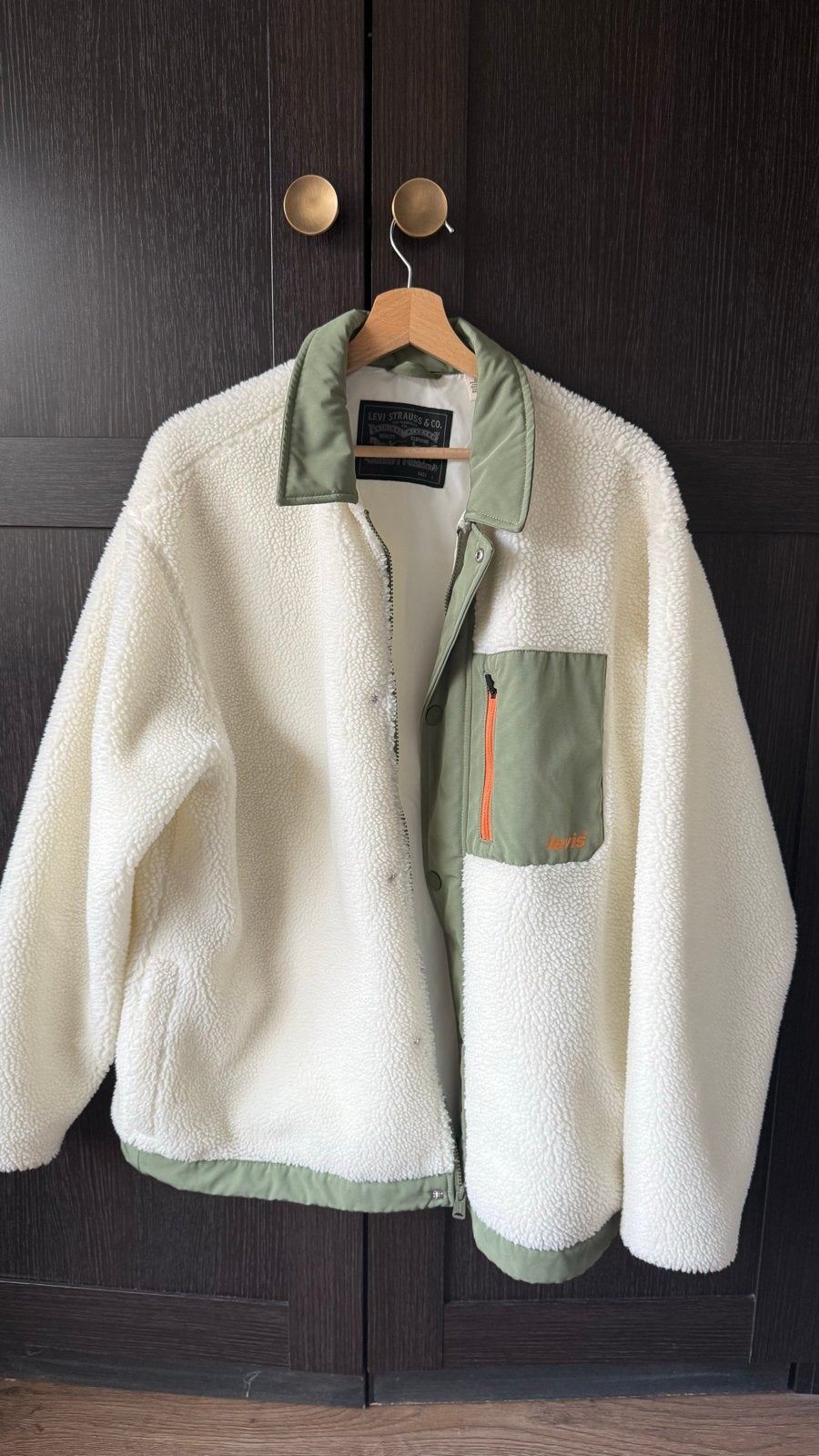 Levi's teddy tussenjas groen wit maat L, Kleding | Heren, Ophalen of Verzenden, Zo goed als nieuw, Maat 52/54 (L), Groen