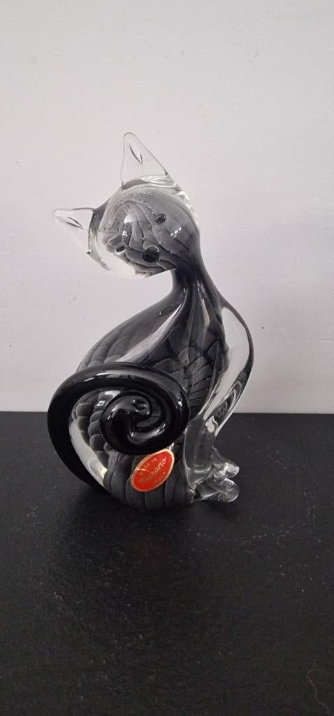 Vintage Murano Glazen Kat - Zwart/Transparant, Ophalen of Verzenden