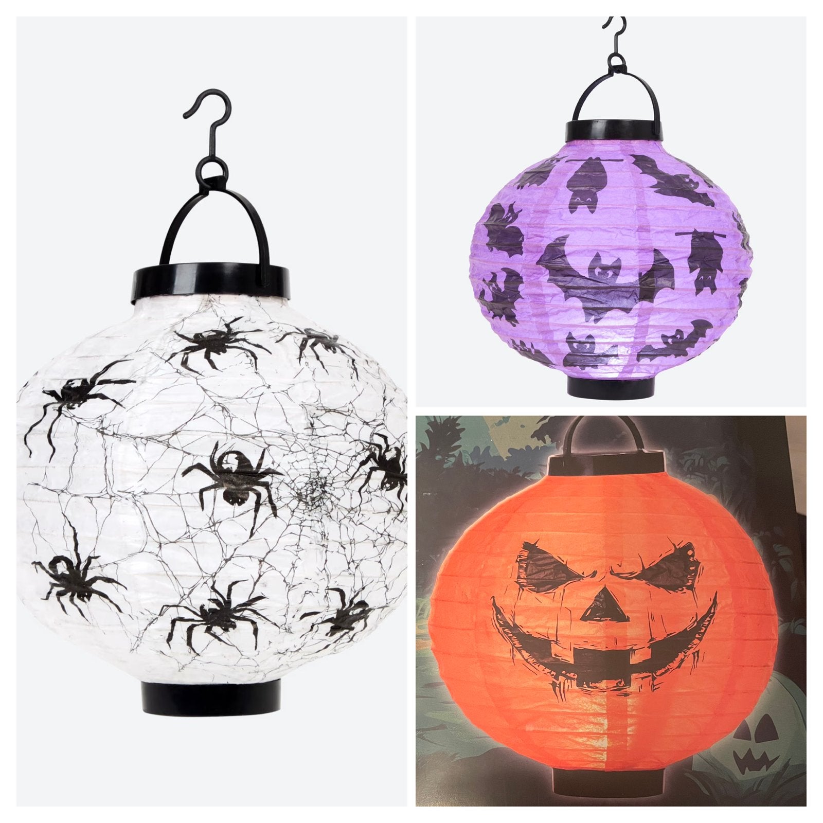 3 x Halloween Lampion spin pompoen vleermuis met Led NIEUW, Ophalen of Verzenden, Nieuw, Versiering, Halloween of Griezel