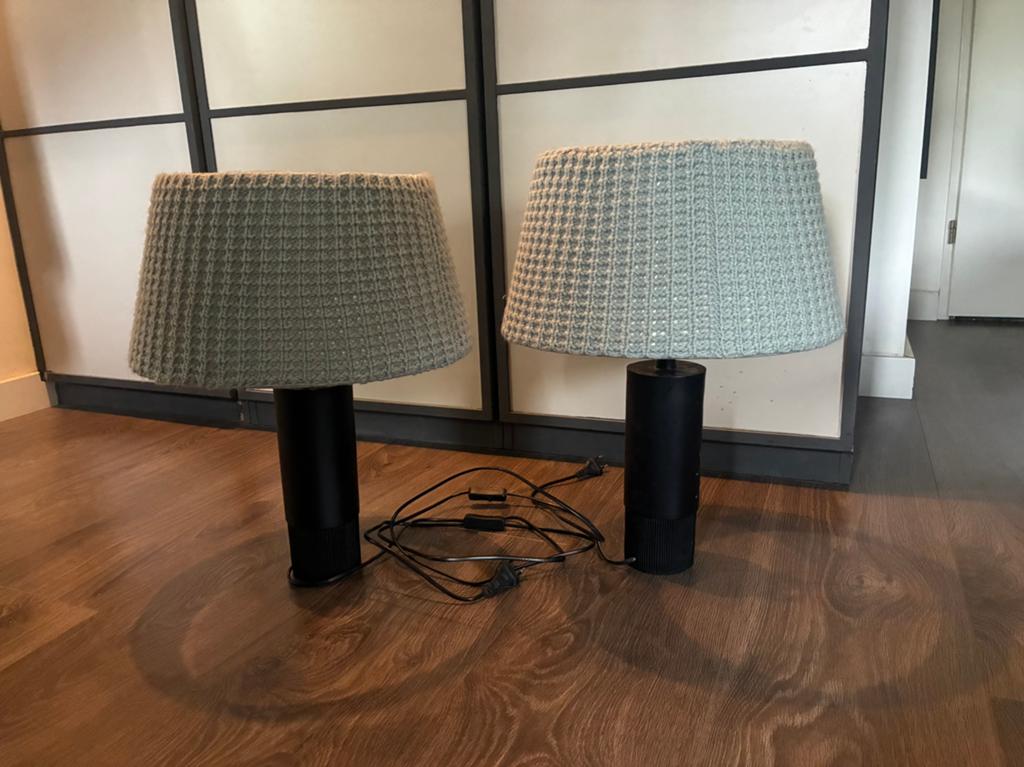 Set van 2 tafellampen met gebreide kap, Huis en Inrichting, Lampen | Tafellampen, Zo goed als nieuw, 50 tot 75 cm, Metaal, Ophalen