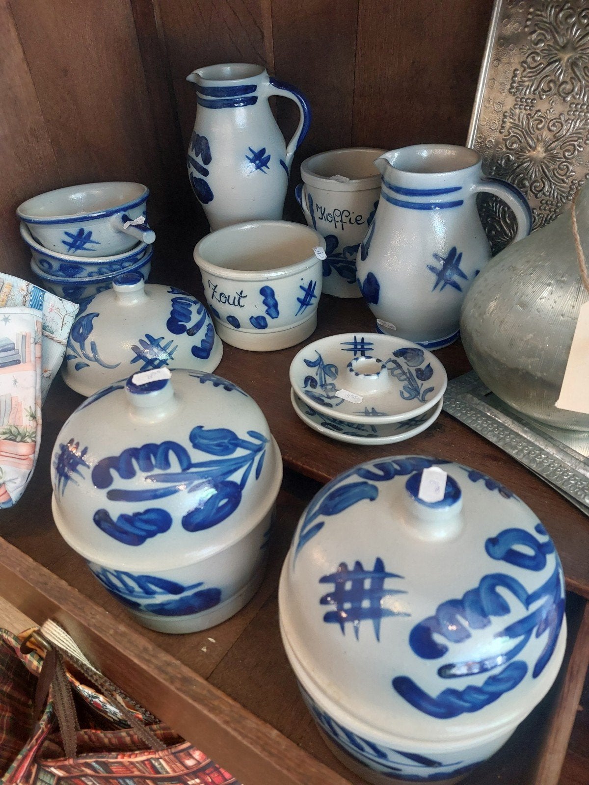 Vintage Keuls Aardewerk Set - Handbeschilderd Blauw, Antiek en Kunst, Ophalen of Verzenden