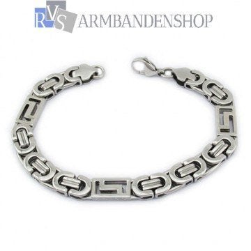 Rvs platte koningsschakel armband 23 cm lang. Rvs zilver, Verzenden, Nieuw, Zilver, Staal