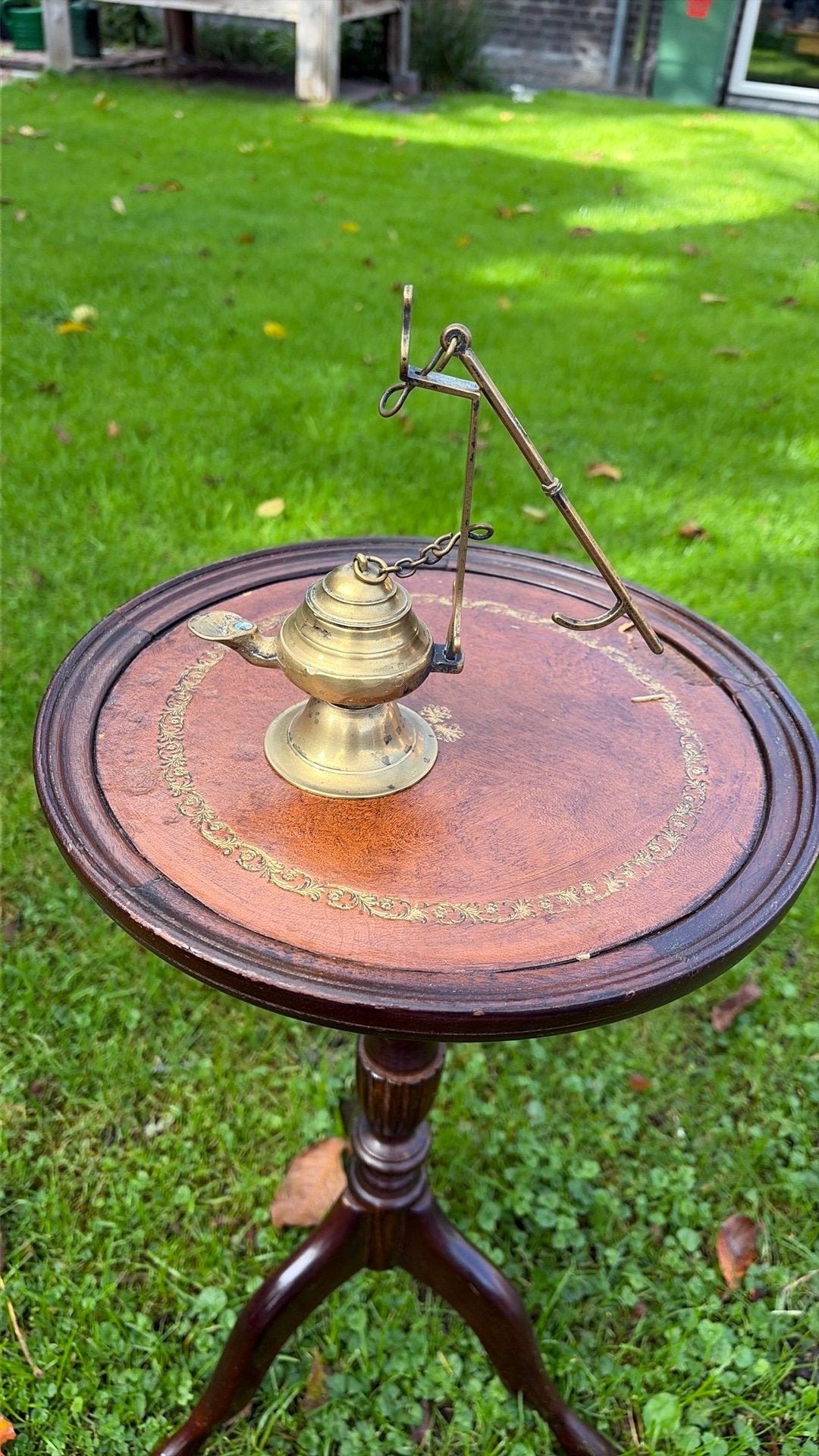 Antieke hangende messing olielamp, Ophalen of Verzenden, Koper