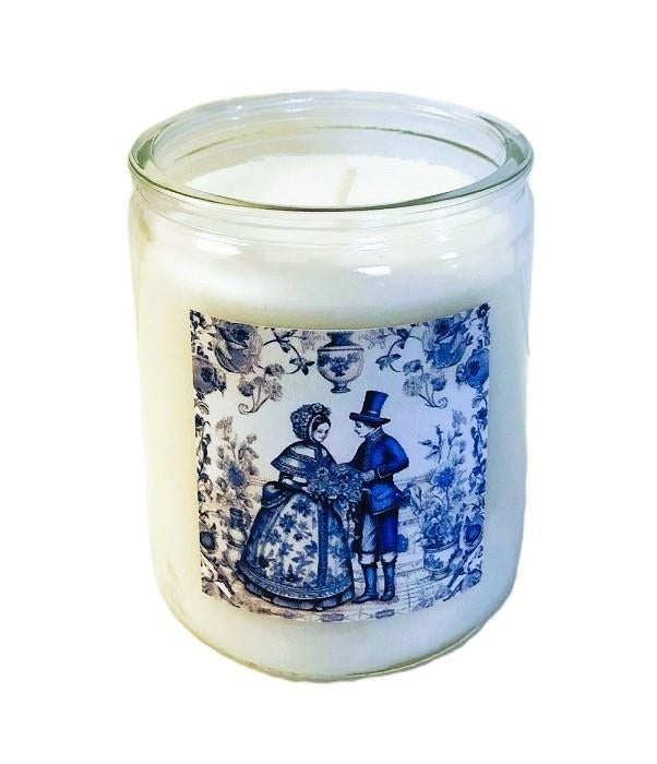 Kaars in glas wit met romantische man vrouw delfts blauw, Overige materialen, Verzenden, Wit, Nieuw