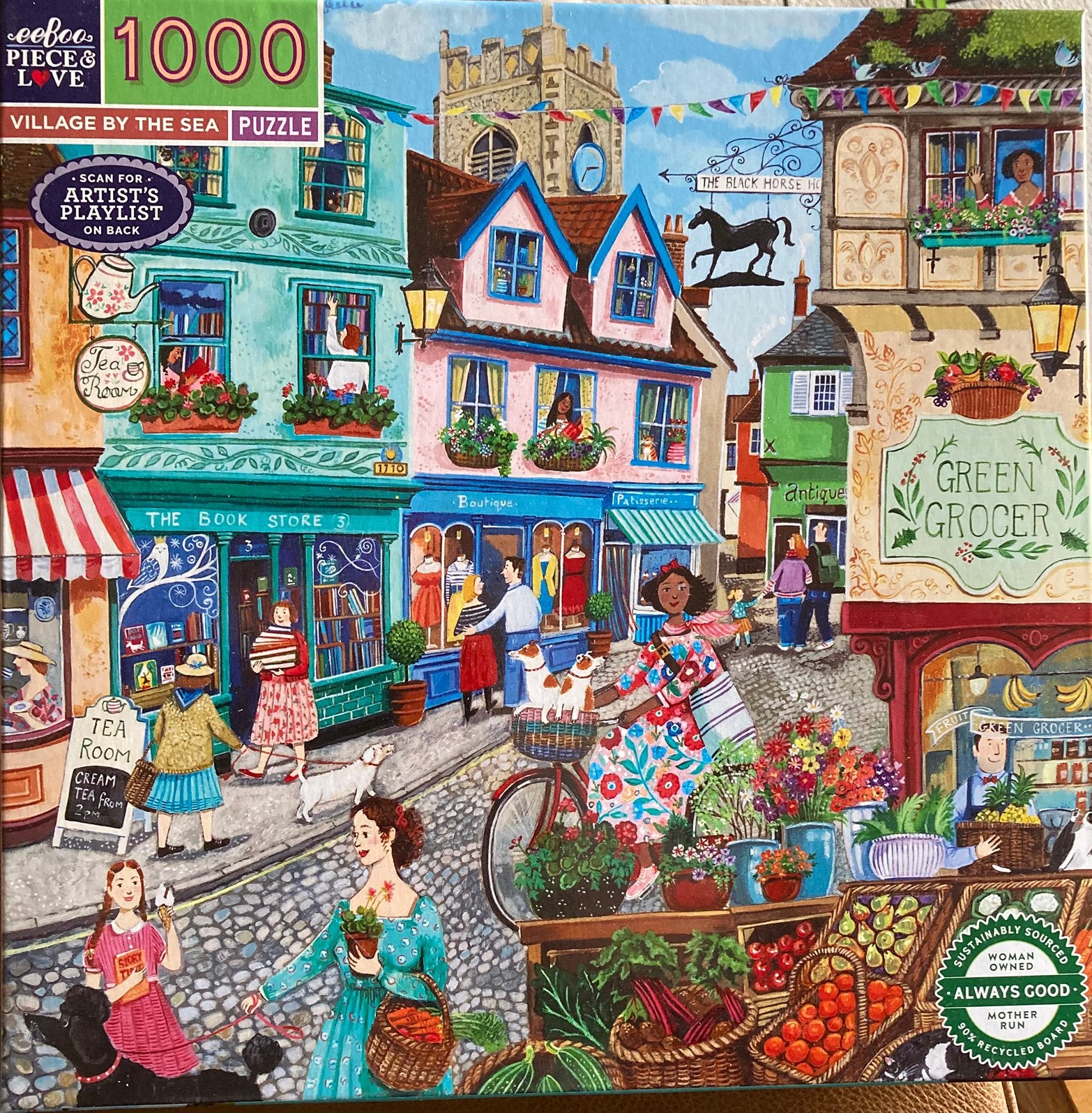 EeBoo 1000🧩 Village By The Sea, Ophalen of Verzenden, 500 t/m 1500 stukjes, Zo goed als nieuw, Legpuzzel