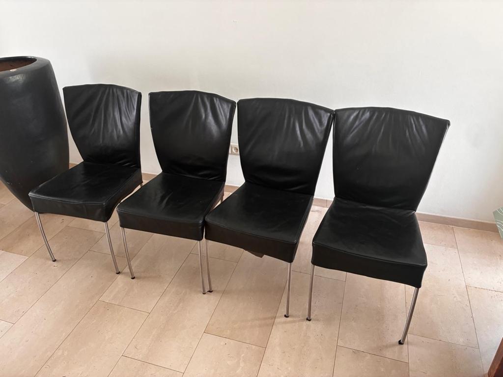4 Montis Spica eetkamerstoelen - zwart leer, Ophalen, Gebruikt, Overige materialen