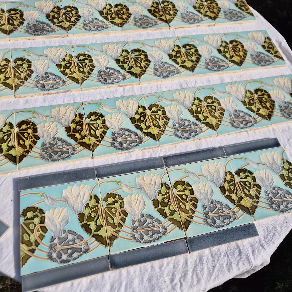 47 Jugendstil wandtegels opgelegde afbeelding witte bloem, Ophalen