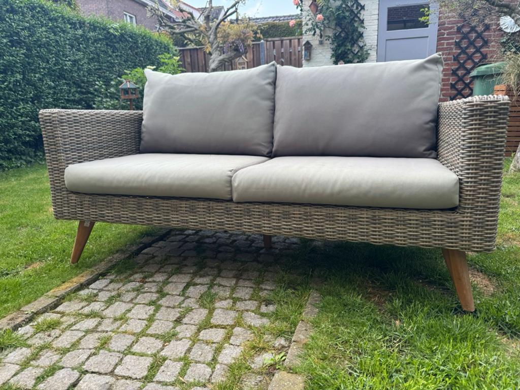 2-zits wicker loungebank met kussens, Tuin en Terras, Tuinsets en Loungesets, Gebruikt, Loungeset, Wicker, Bank